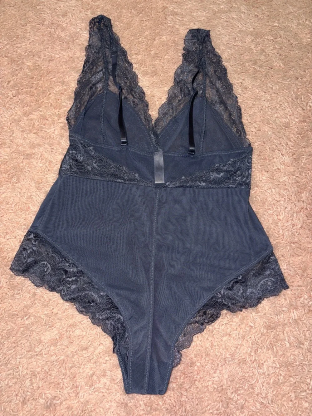 Adrienne Vittadini smoke blue Lace lingerie teddy body suit adjustable straps M